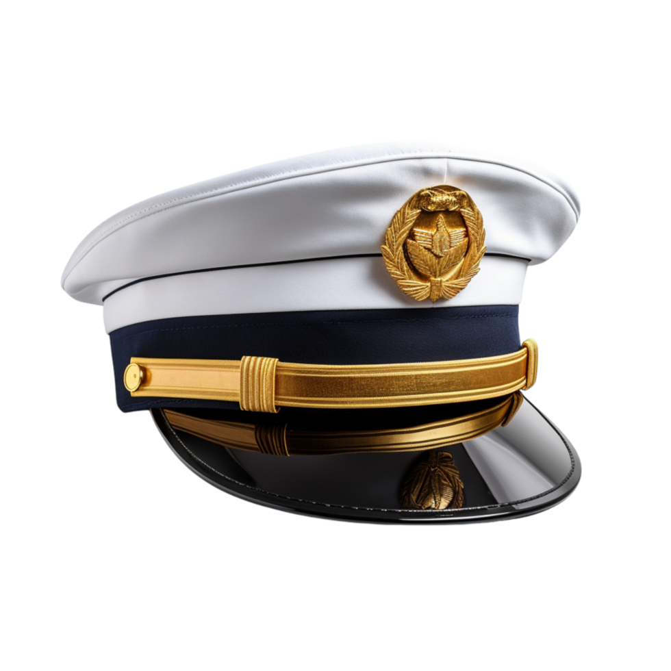 White gold captains hat a black visor an symbolizing authority leadership png