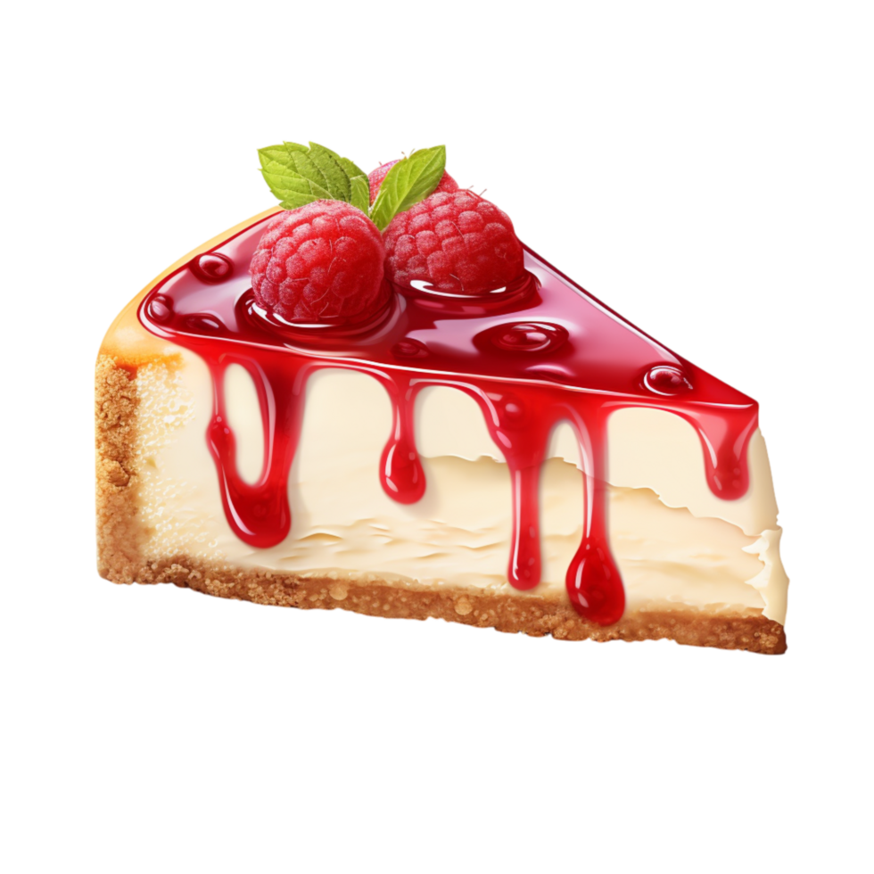 raspberry cheesecake a golden crust a drizzle of sweet red sauce png