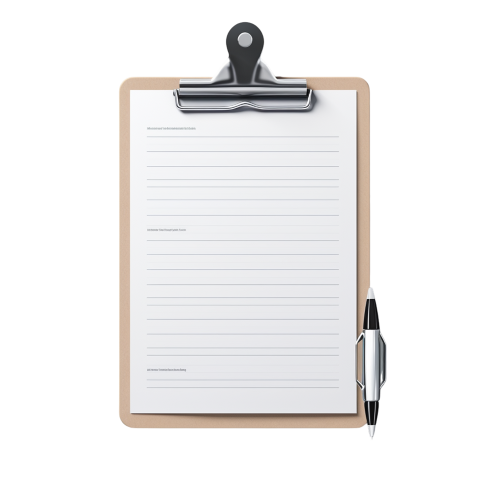 Clipboard a blank sheet of paper a pen attached png