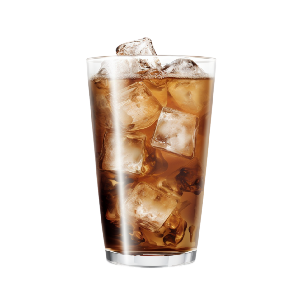 Glass of iced cola ice cubes floating inside png