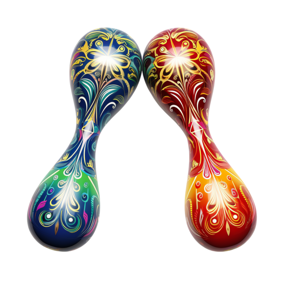 Pair of ornate maracas intricate floral patterns ed on them png