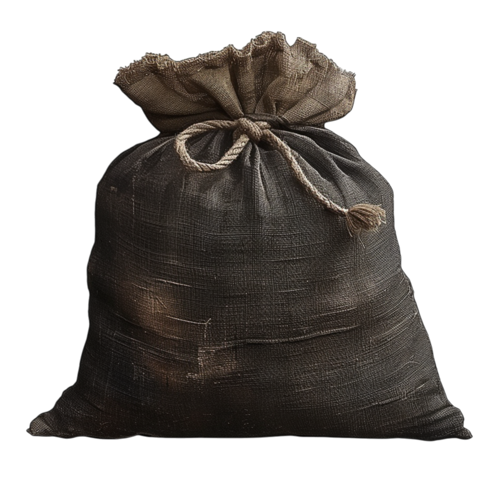 Large black garbage bag tied at the top filled trash png