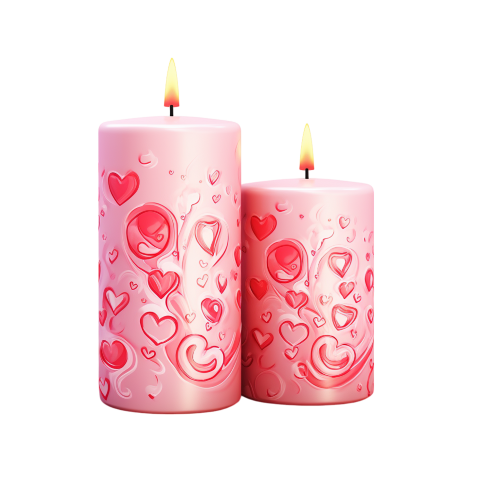 Two tall pink cles decorated swirling hearts delicate patterns png