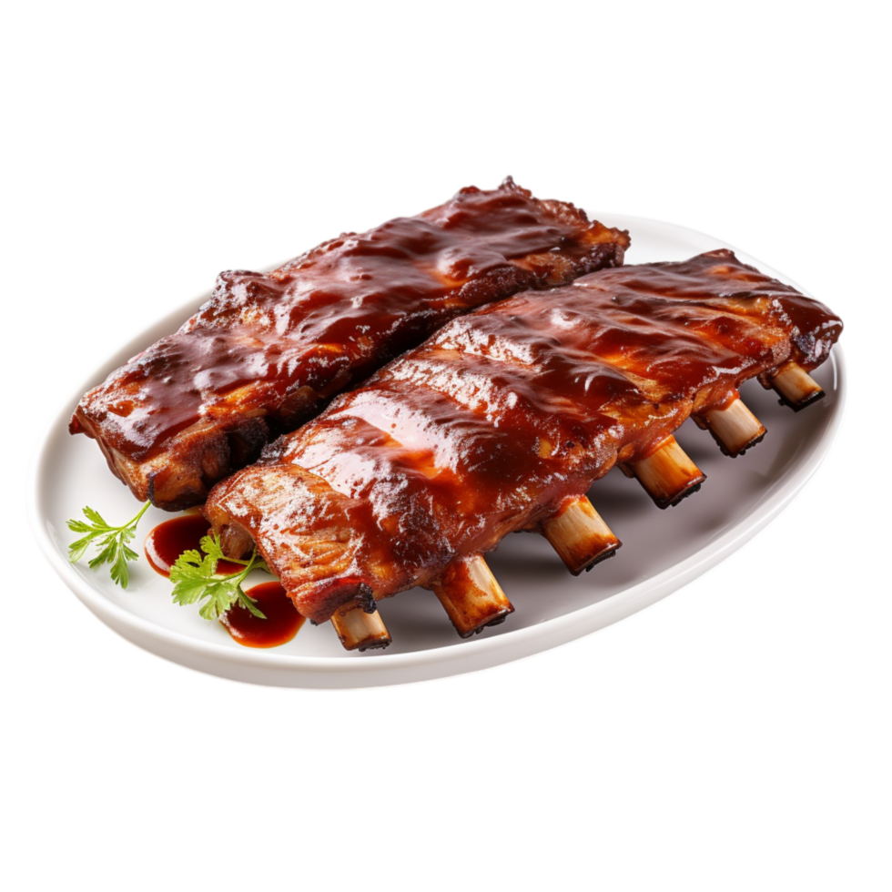 Plate of glazed barbecue ribs a smoky flavor png