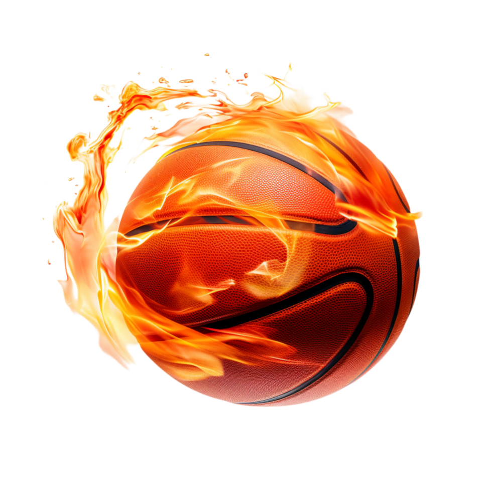 Fiery basketball engulfed in flames soaring through the air png