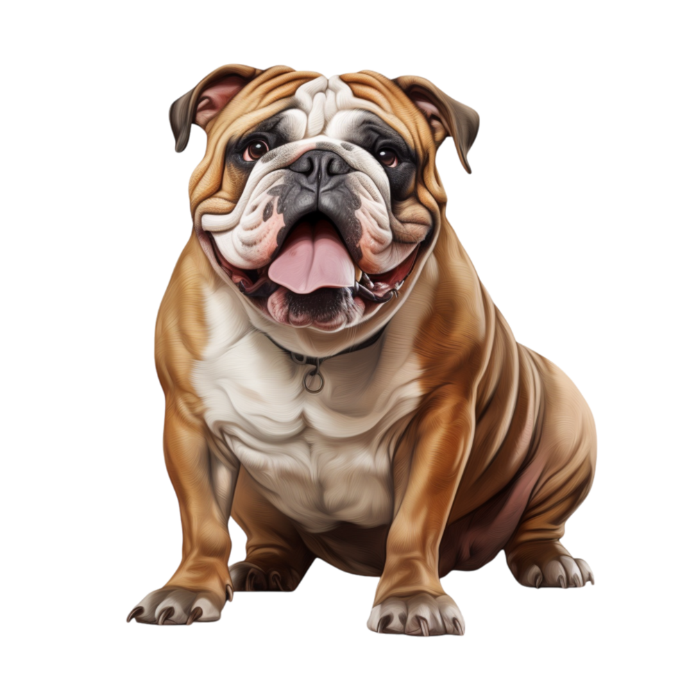 Strong muscular bulldog sitting a happy expression tongue out png
