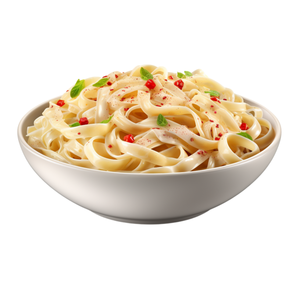 bowl of fettuccine pasta sauce herbs png