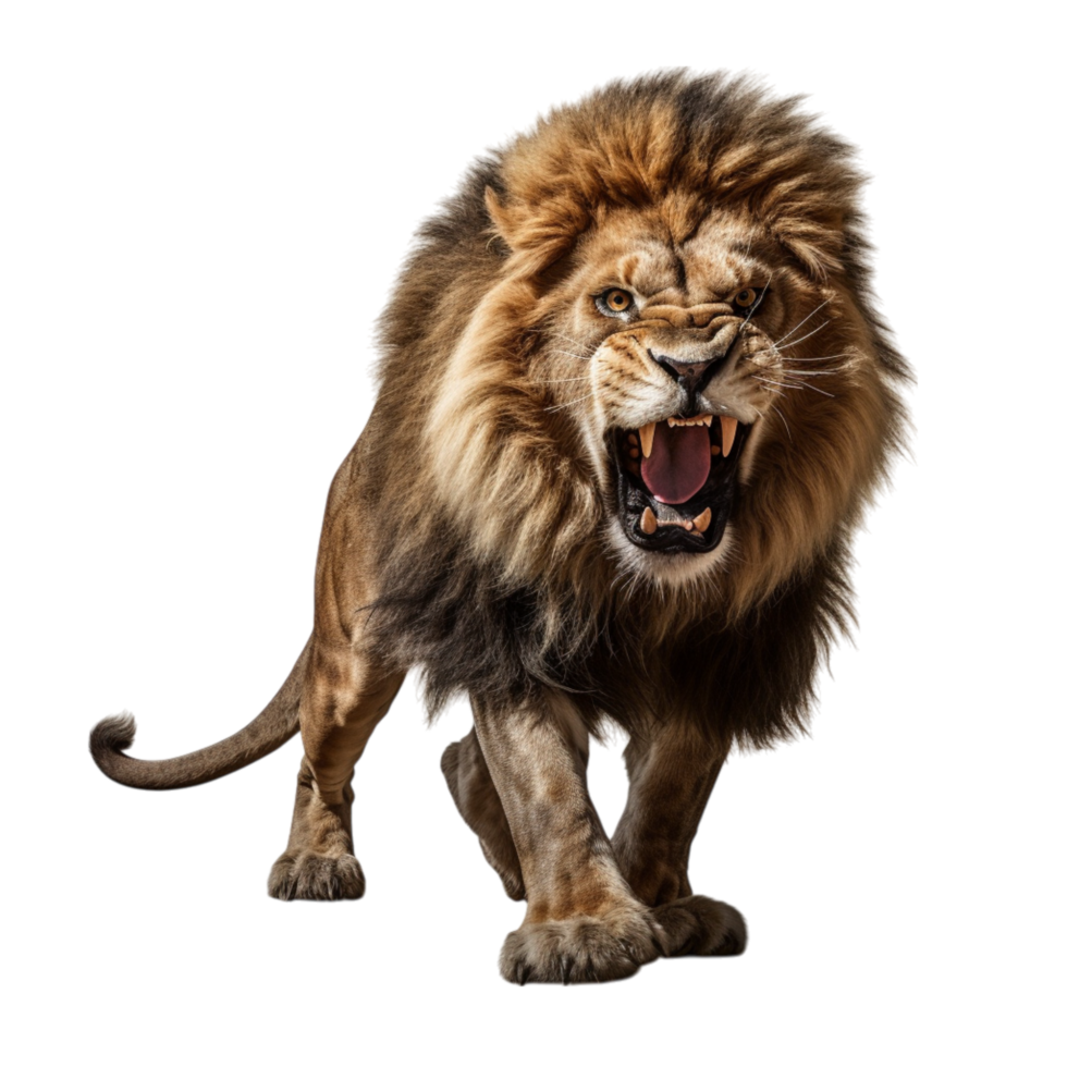 Ferocious lion roaring a fierce expression a flowing mane png