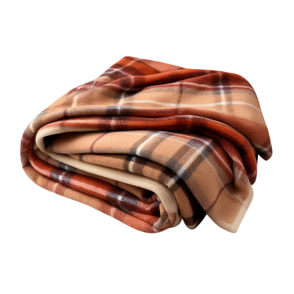 Warm cozy plaid blanket neatly folded a texture png