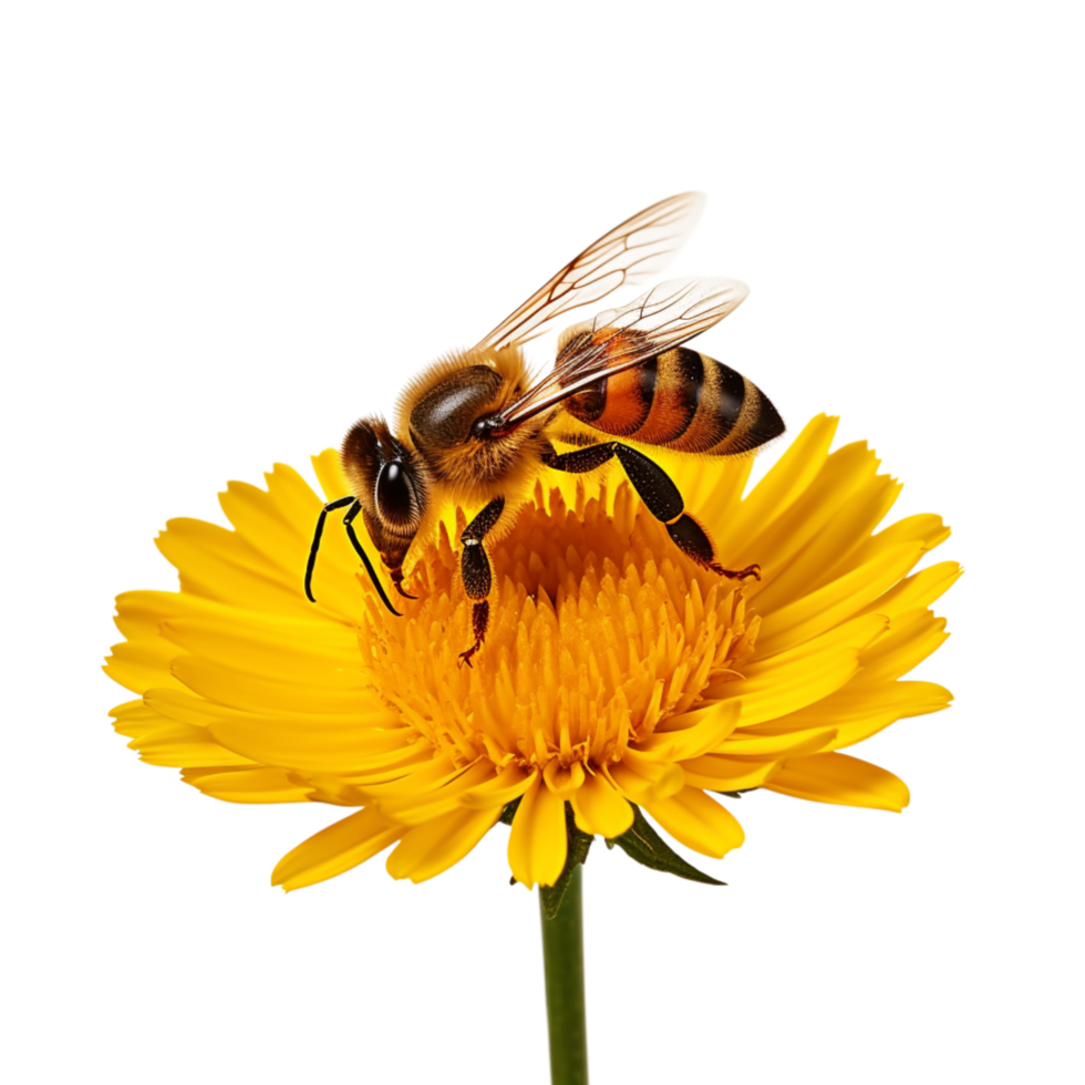 Honeybee collecting nectar from a yellow flower in full bloomes png