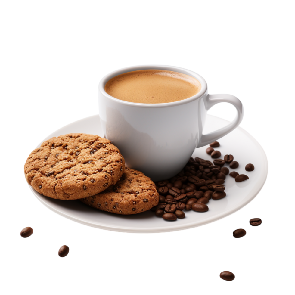 Hot coffee in a white cup cookies coffee beans png