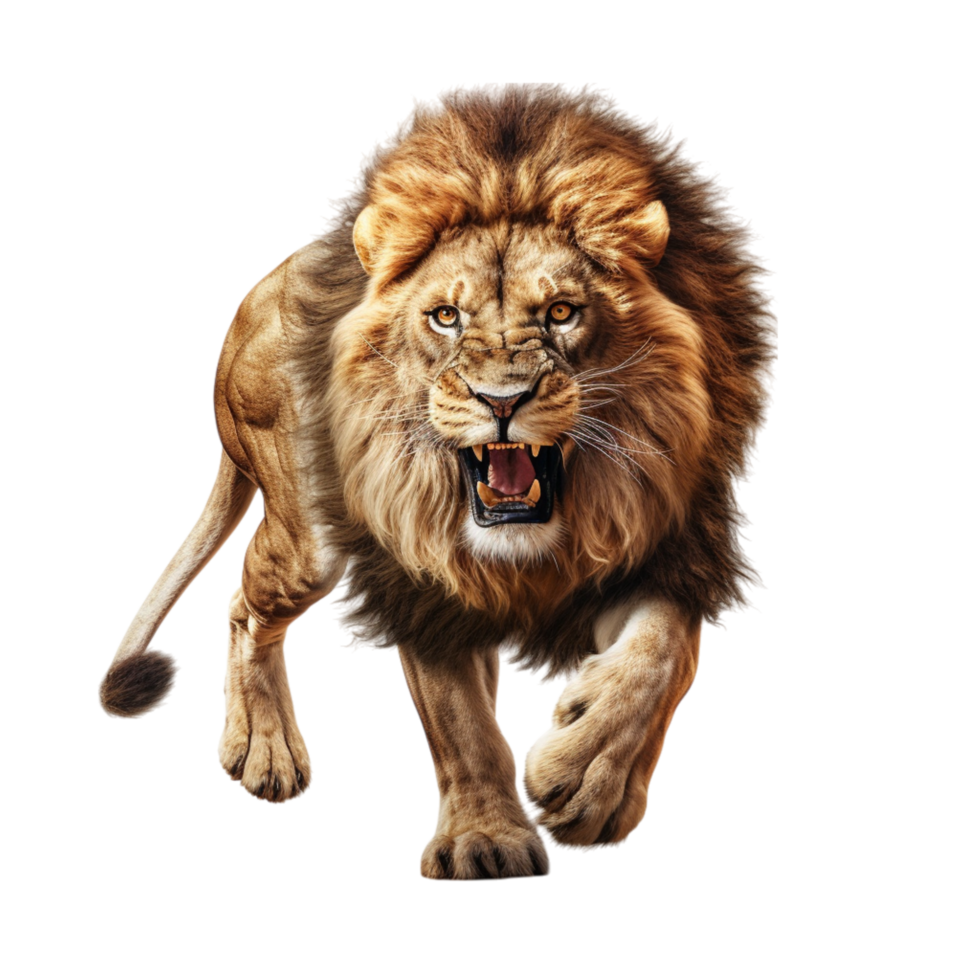 Majestic roaring lion walking forward a powerful stance png