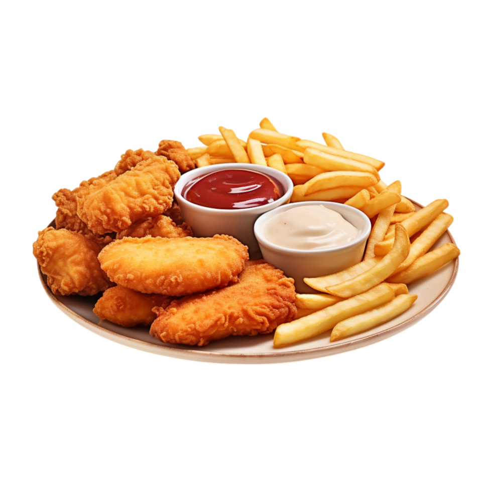 plate of fried chicken golden french fries png