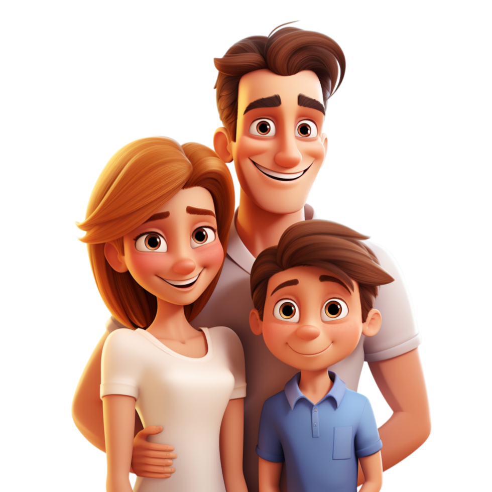 Happy animated family of three smiling warmth joy png