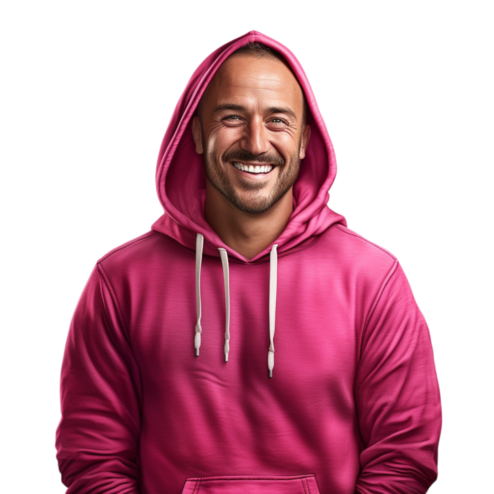 Smiling man wearing a pink hoodie a joyful confident expression png