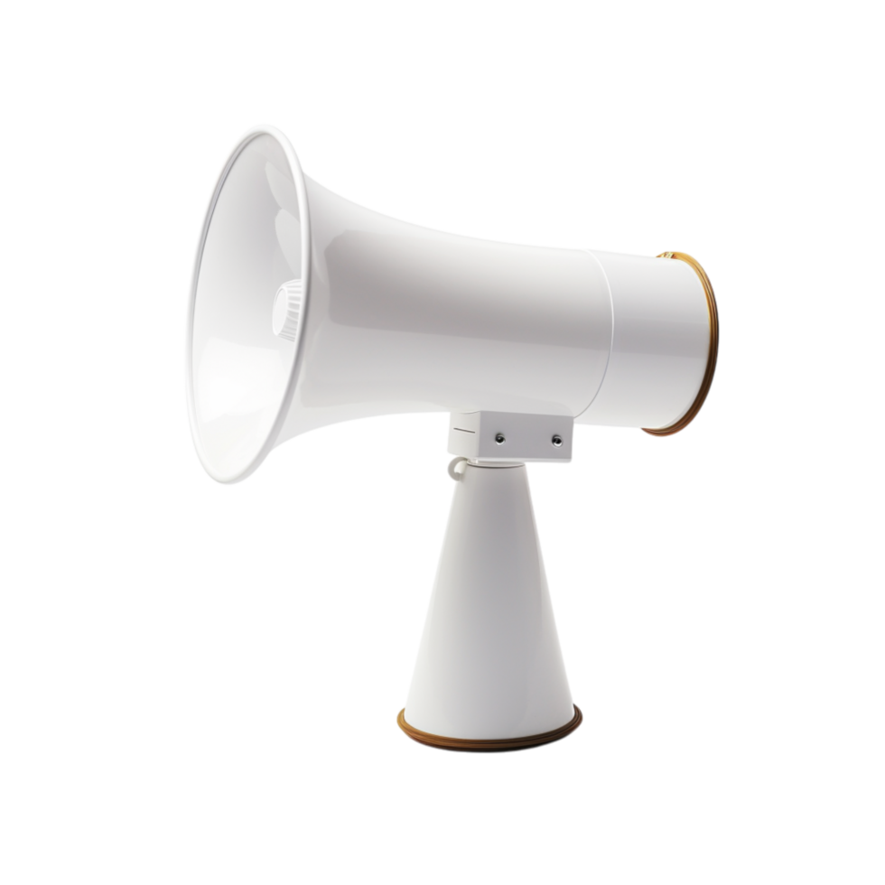 White megaphone a goldrimmed speaker for amplifying sound png