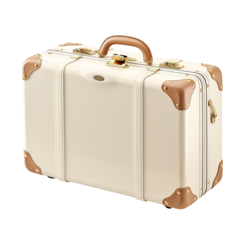 Vintage creamcolored suitcase brown accents png