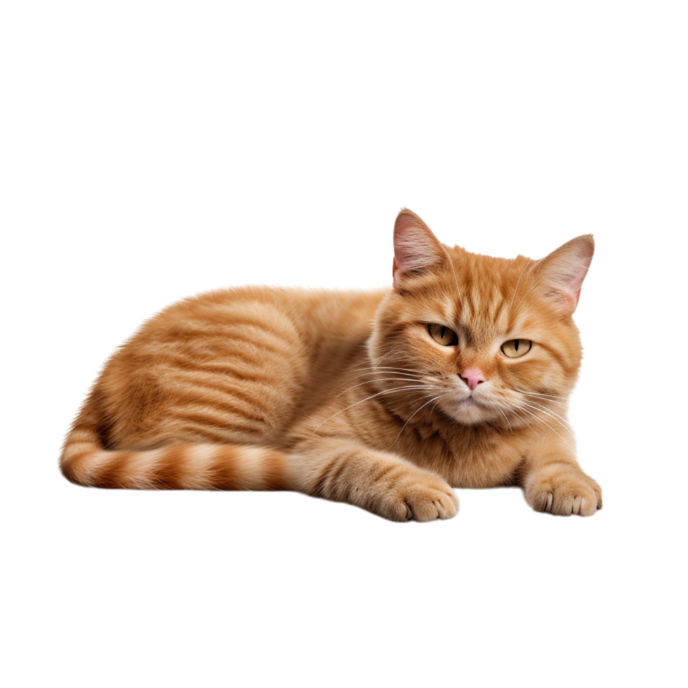 Cute orange tabby cat lying down a ed expression png