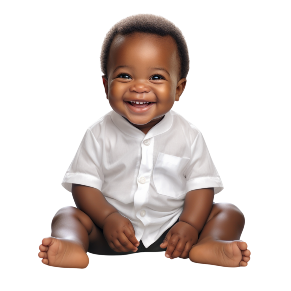 Happy baby wearing a white outfit sitting a joyful smile png