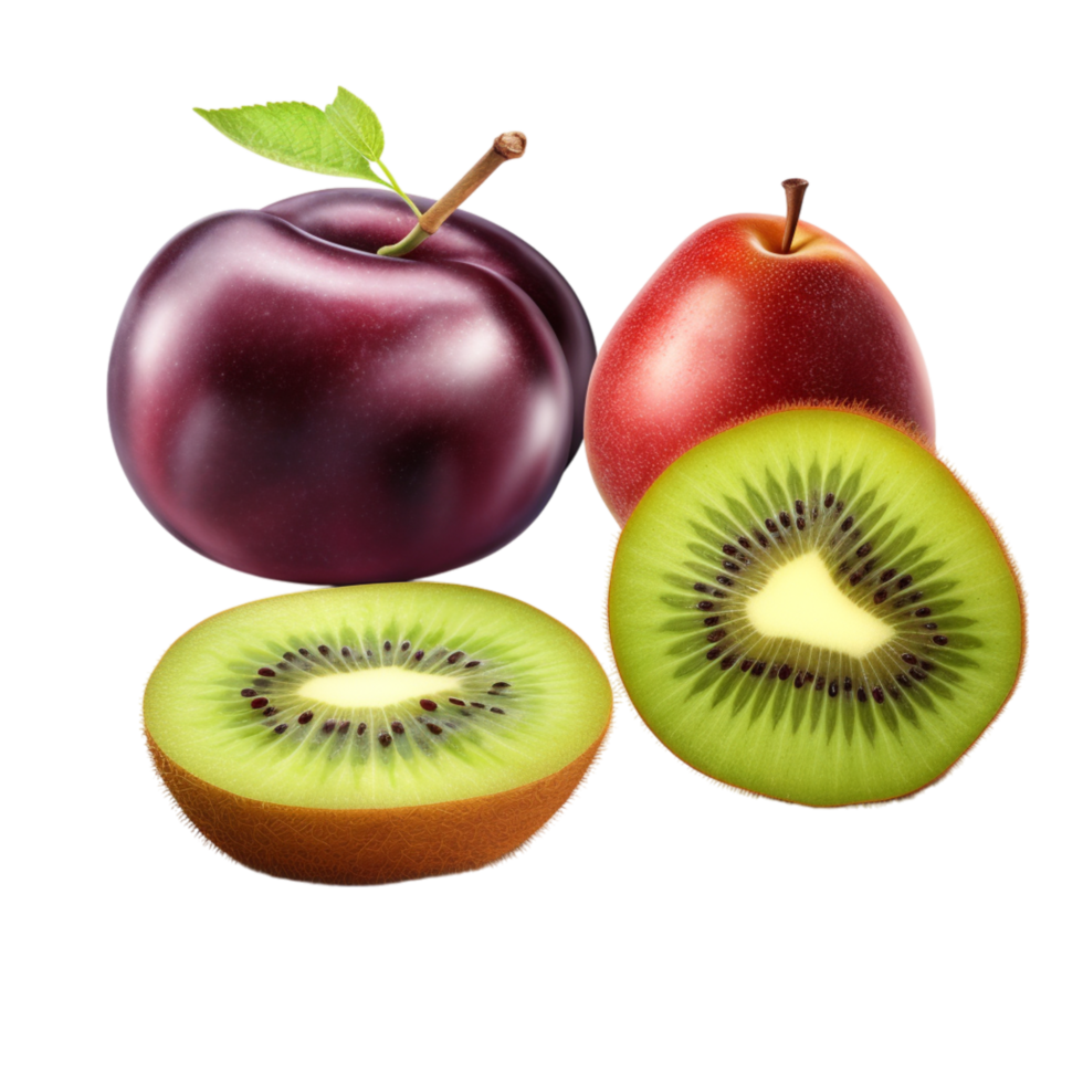 fruits including plums sliced kiwi green flesh png