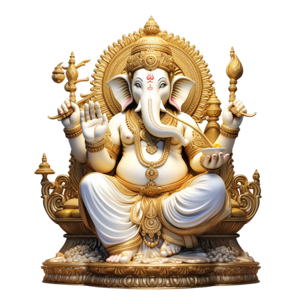 Golden statue of Lord Ganesha sitting in a meditative pose png