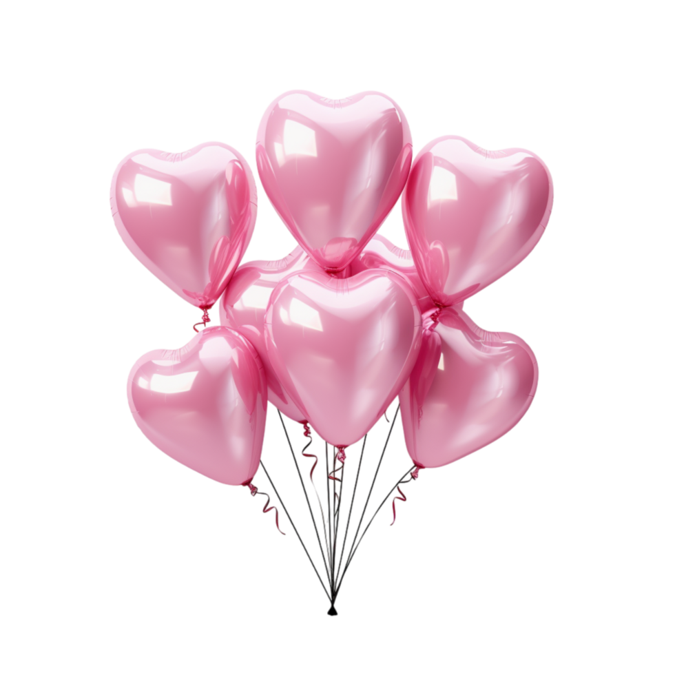 Cluster of shiny pink heart shaped balloons floating in the air png