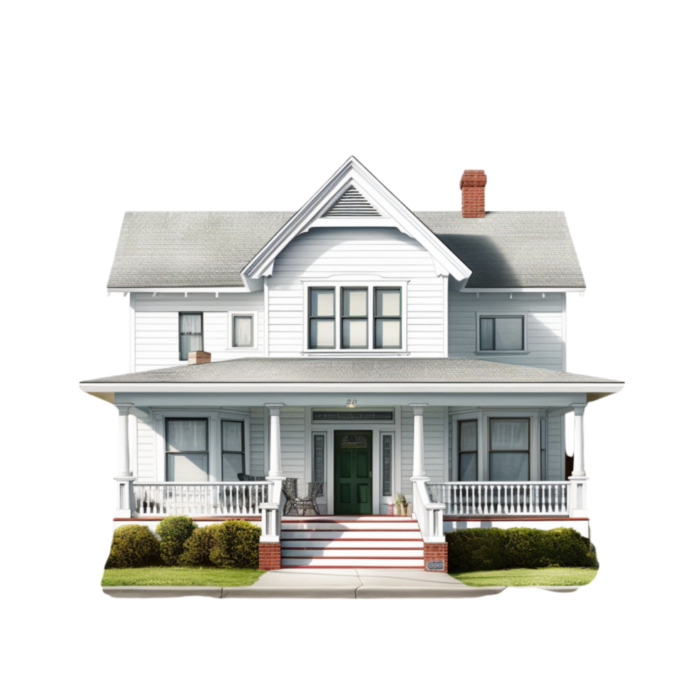 Beautiful white suburban house a well maintained front yard png