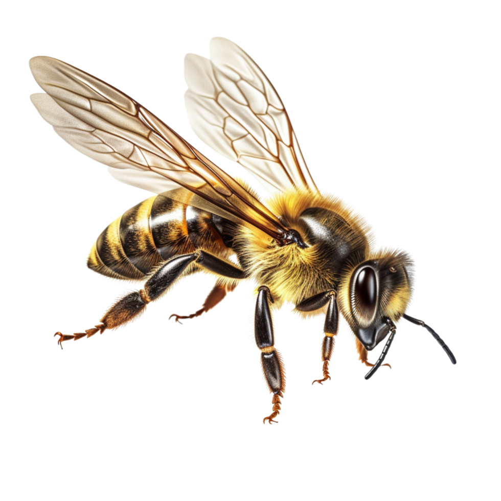 Detailed honey bee delicate wings a fuzzy striped body png