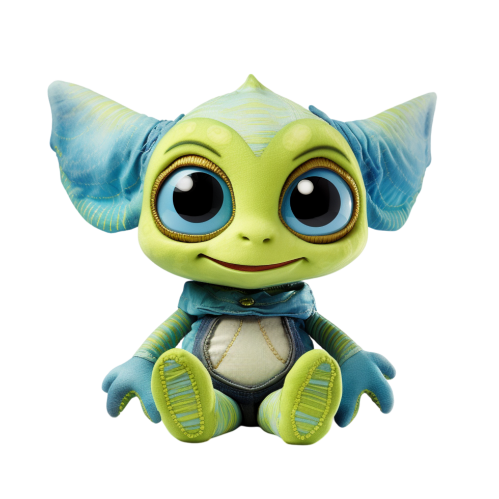 Cute blue green fantasy creature big expressive eyes png
