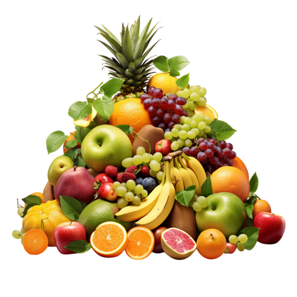 Pile of colorful fruits including apples grapes bananas png