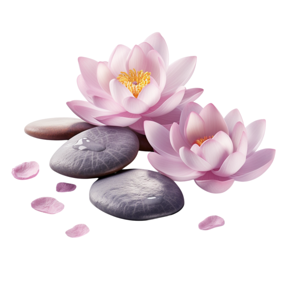 Serene lotus flowers resting on stones in a peaceful setting png