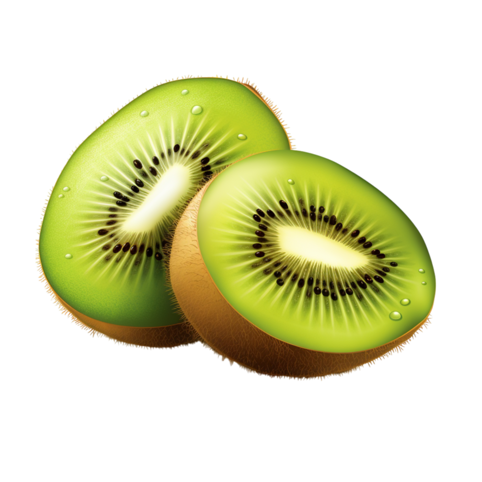 green kiwi fruit sliced open to reveal its juicy center png