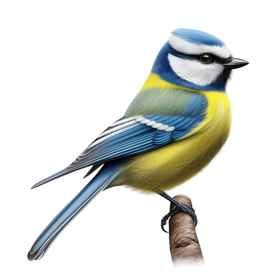 Colorful blue yellow bird perched on a small branch png