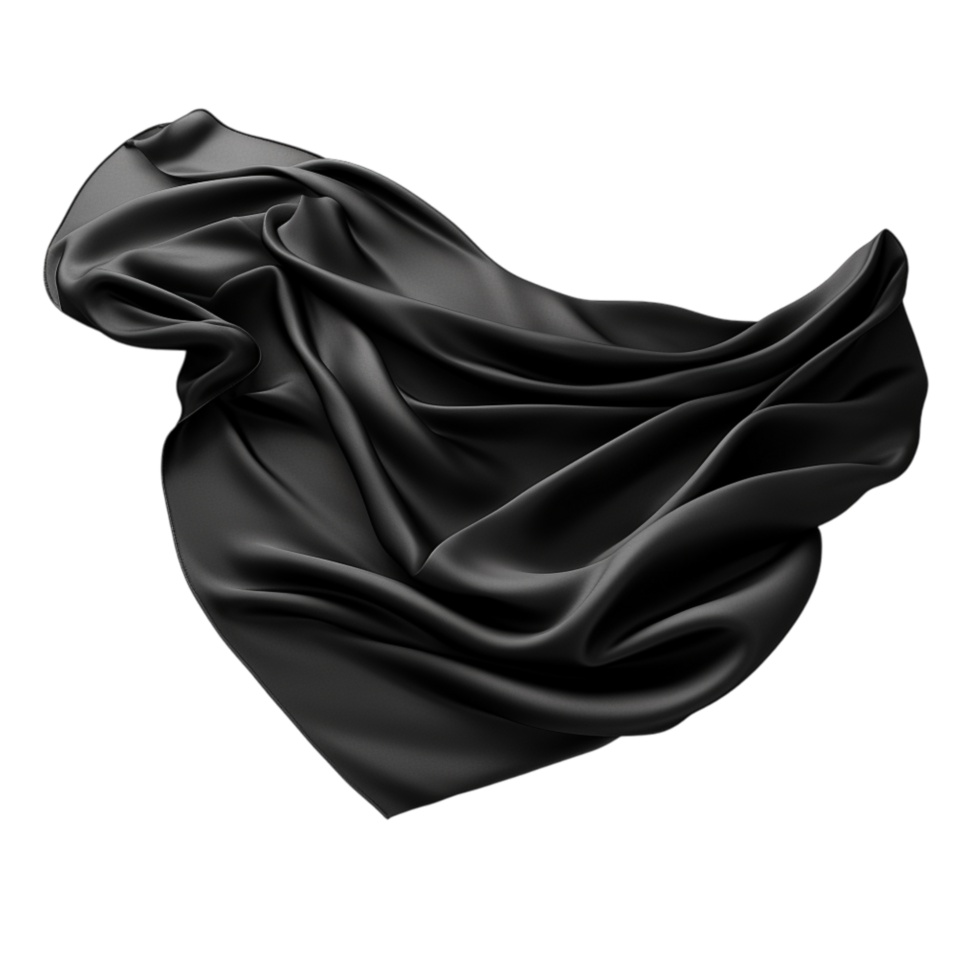 shiny black silk cloth flowing in the air png