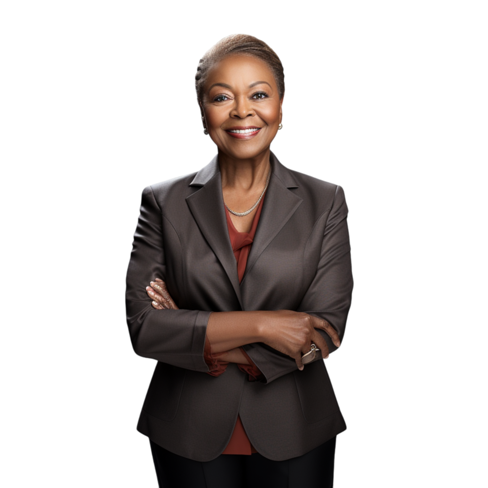 Professional businesswoman smiling confidently folded arms png