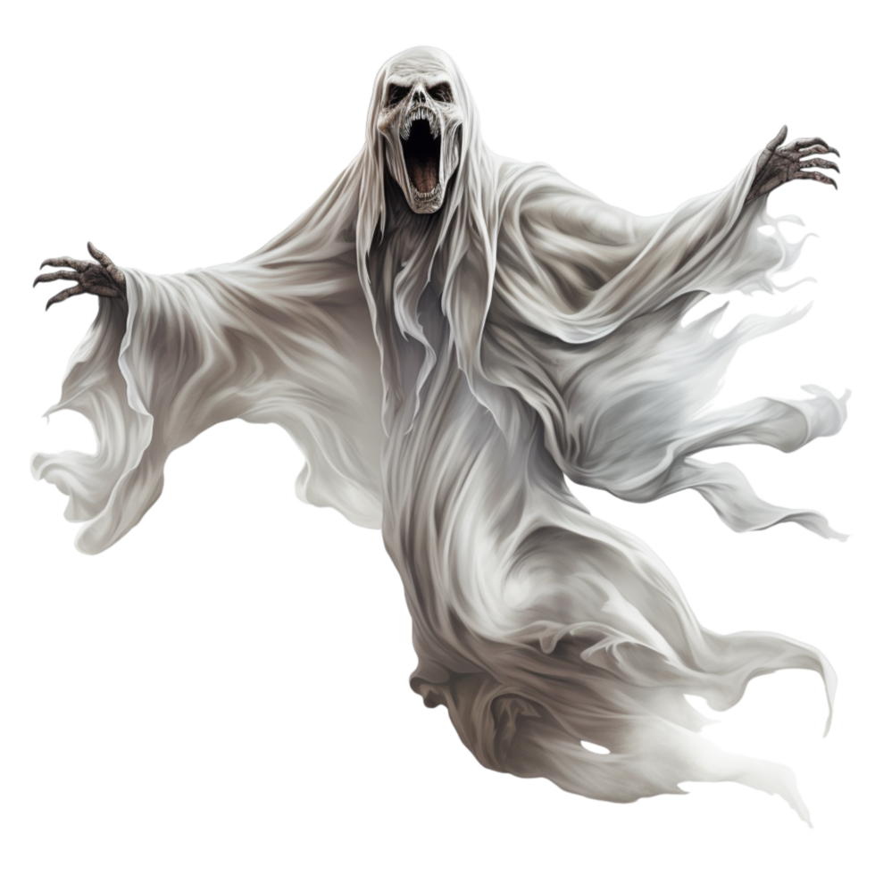 Scary ghost floating in the air an open mouth png
