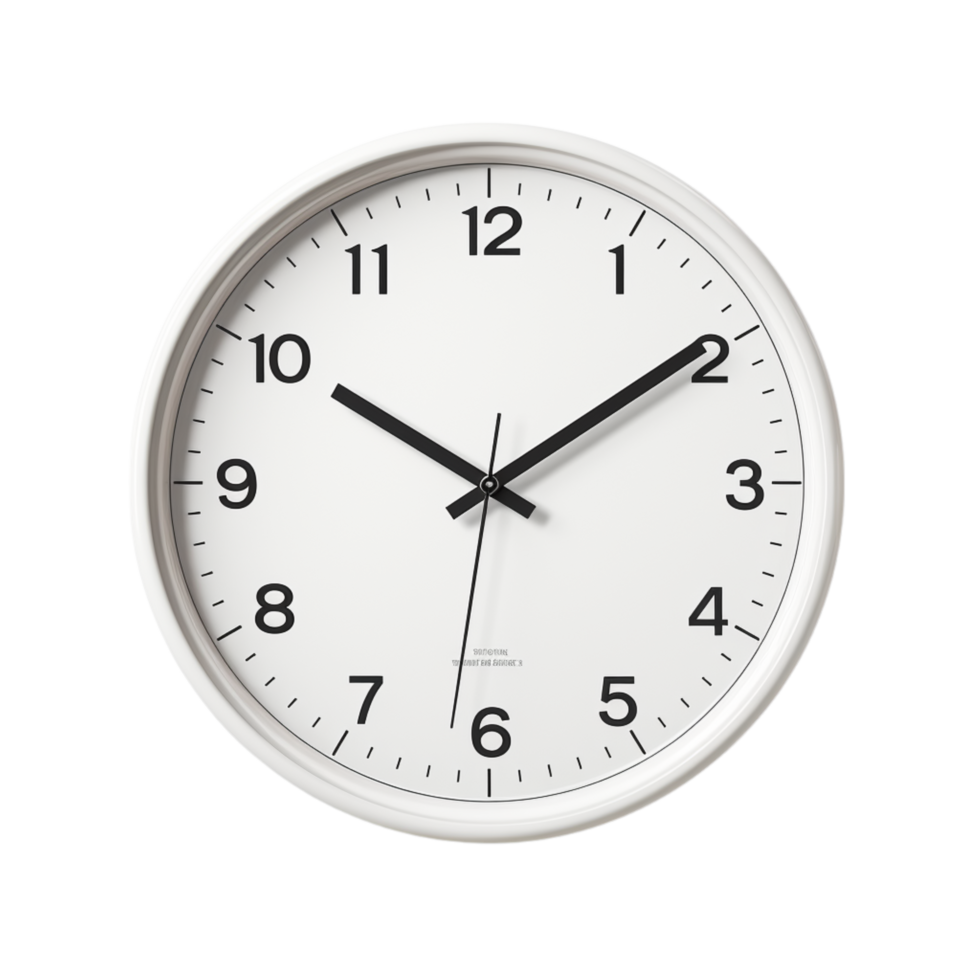Round white wall clock showing the time black hs png