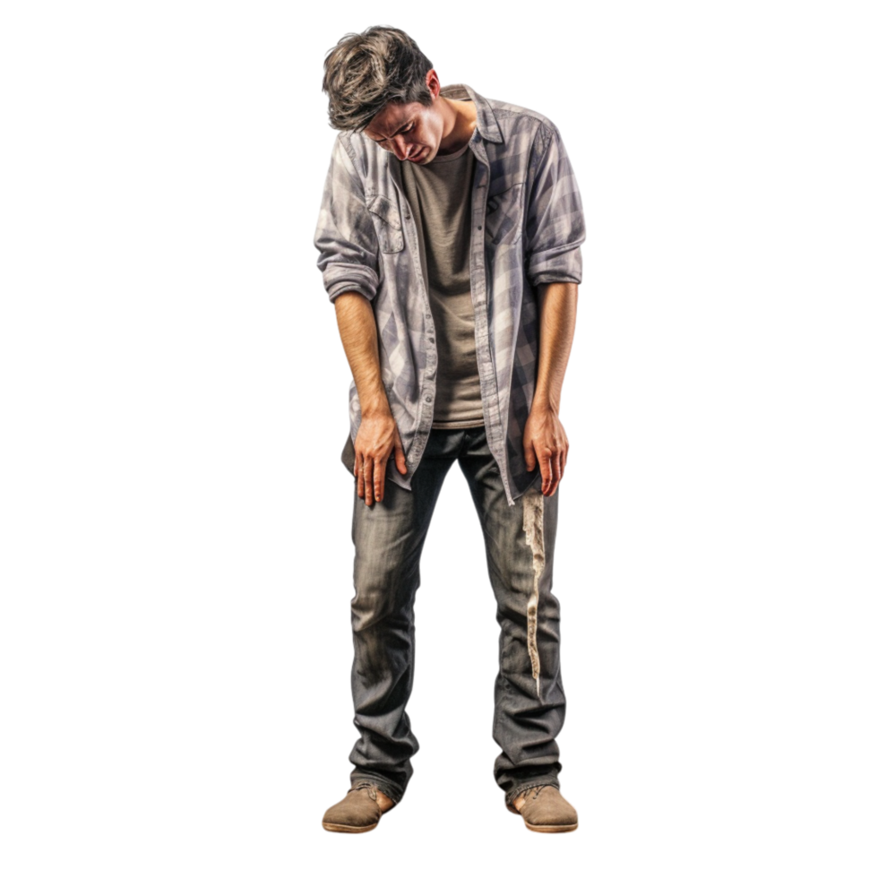 Tired man a slouched posture looks exhausted png