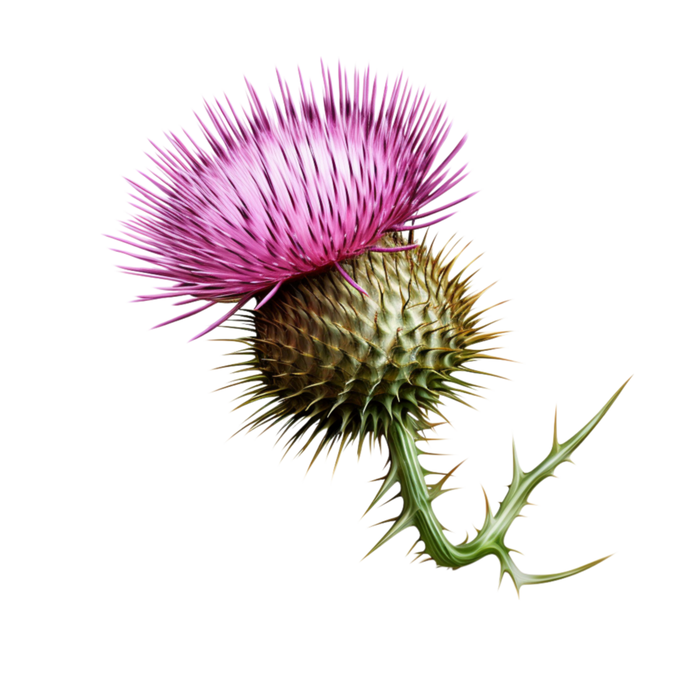 Beautiful purple thistle flower blooming sharp green spikes png