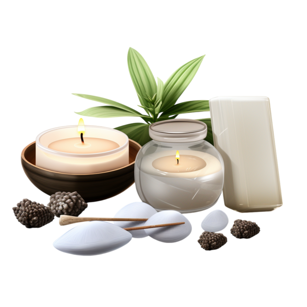 ing spa setup cles stones green leaves png