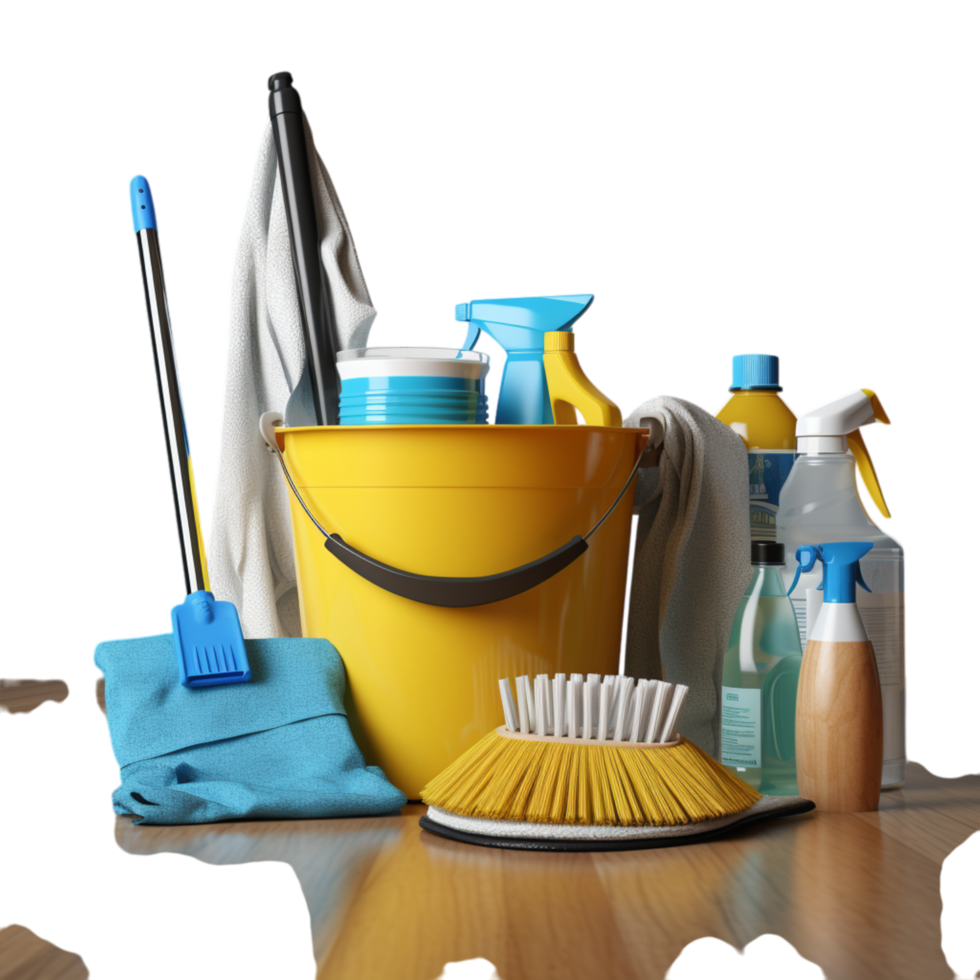 Set of cleaning tools sprays is neatly arranged png