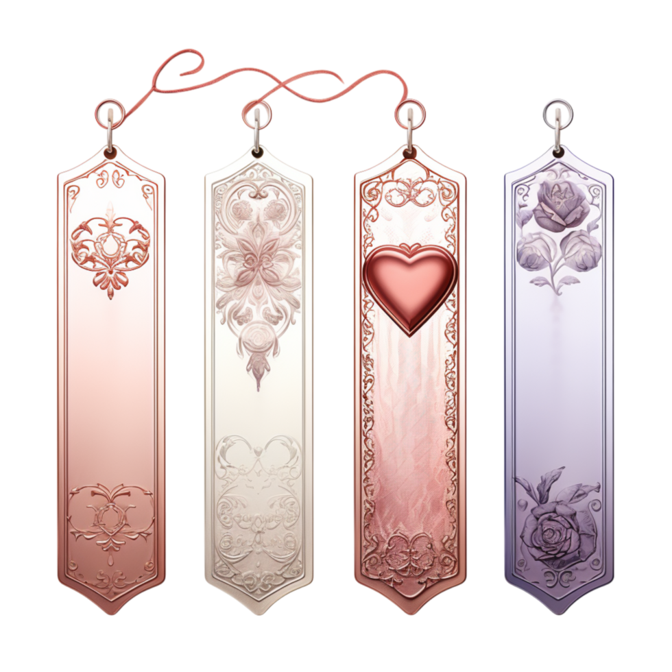 Set of bookmarks intricate patterns heart motifs looks vintage png
