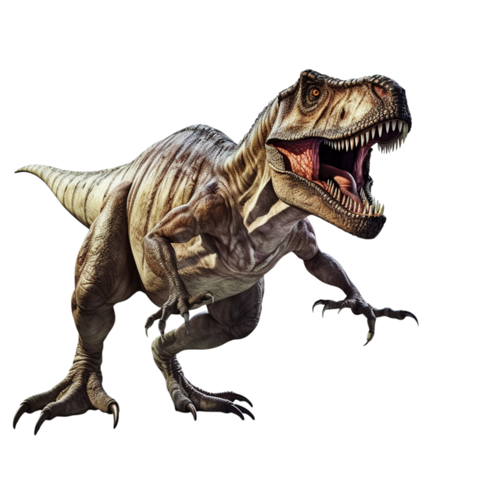 Fierce realistic Tyrannosaurus rex sharp teeth dynamic movement looks powerful png