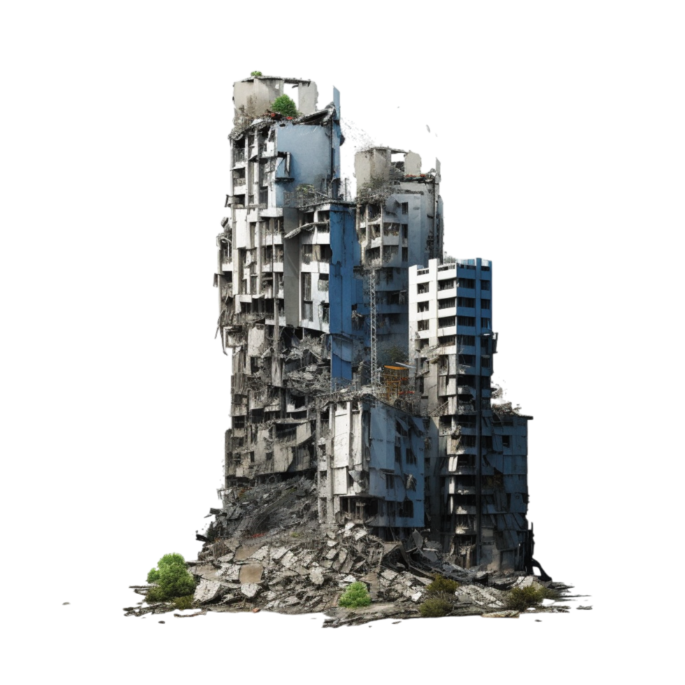 Crumbling aboned highrise building exposed concrete looks eerie devastated png