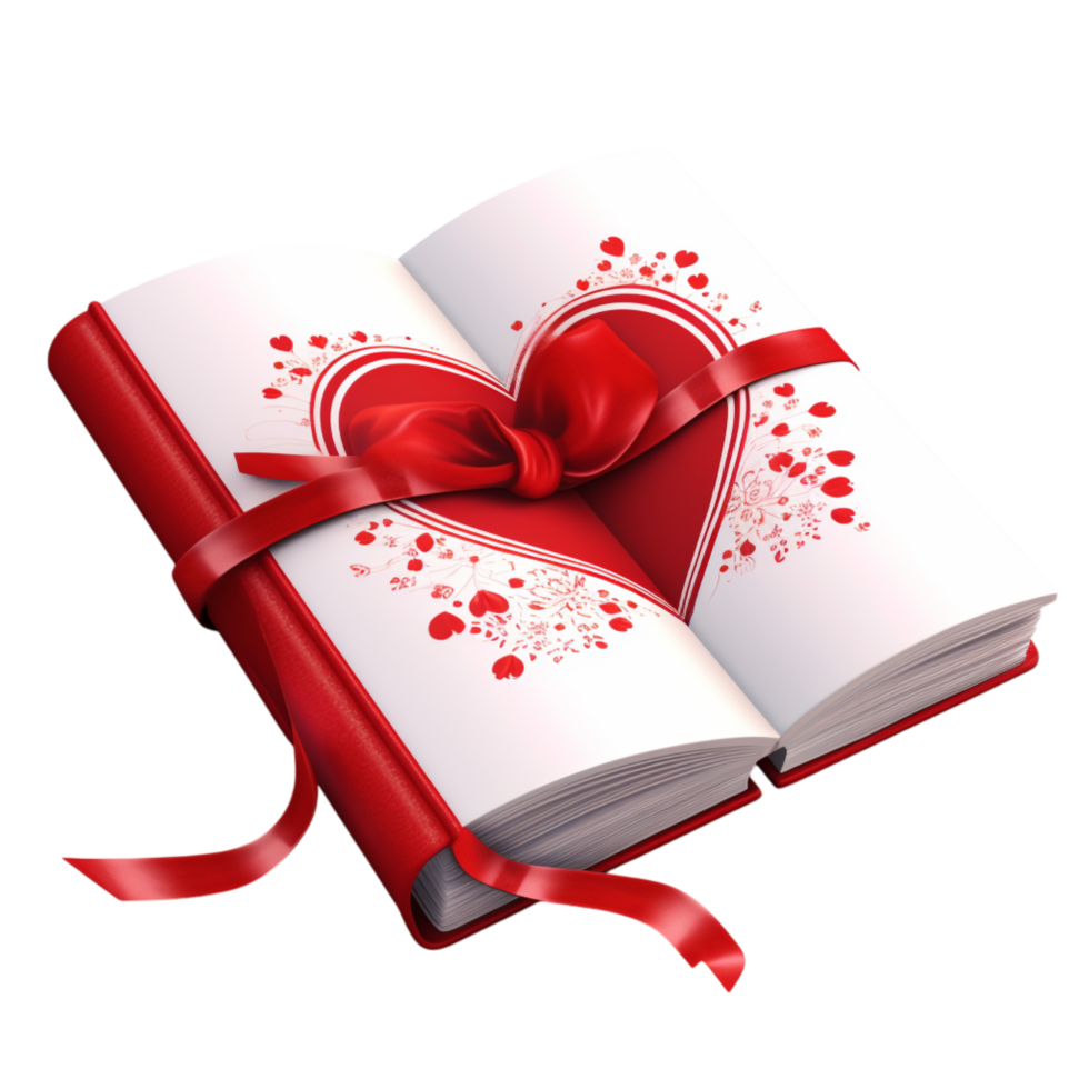 Open red book a heartshaped bow glowing sparkles looks magical inviting png