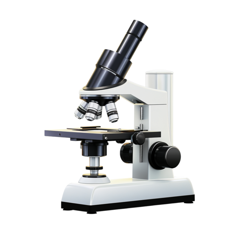Advanced laboratory microscope multiple lenses knobs looks precise scientific png