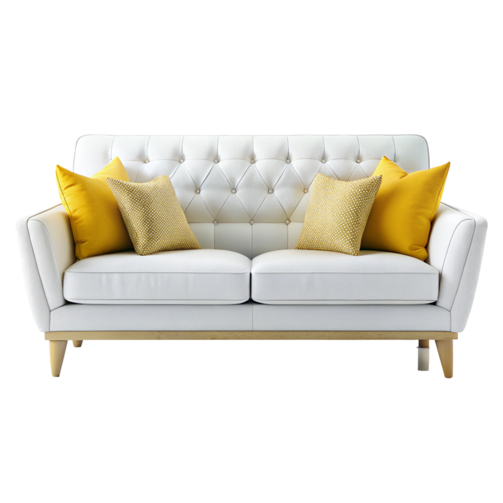 beautiful white and yellow 3d sofa is isolated on transparent background png