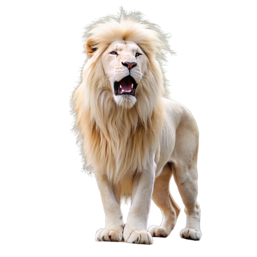 white lion standing roar is isolated on transparent background png