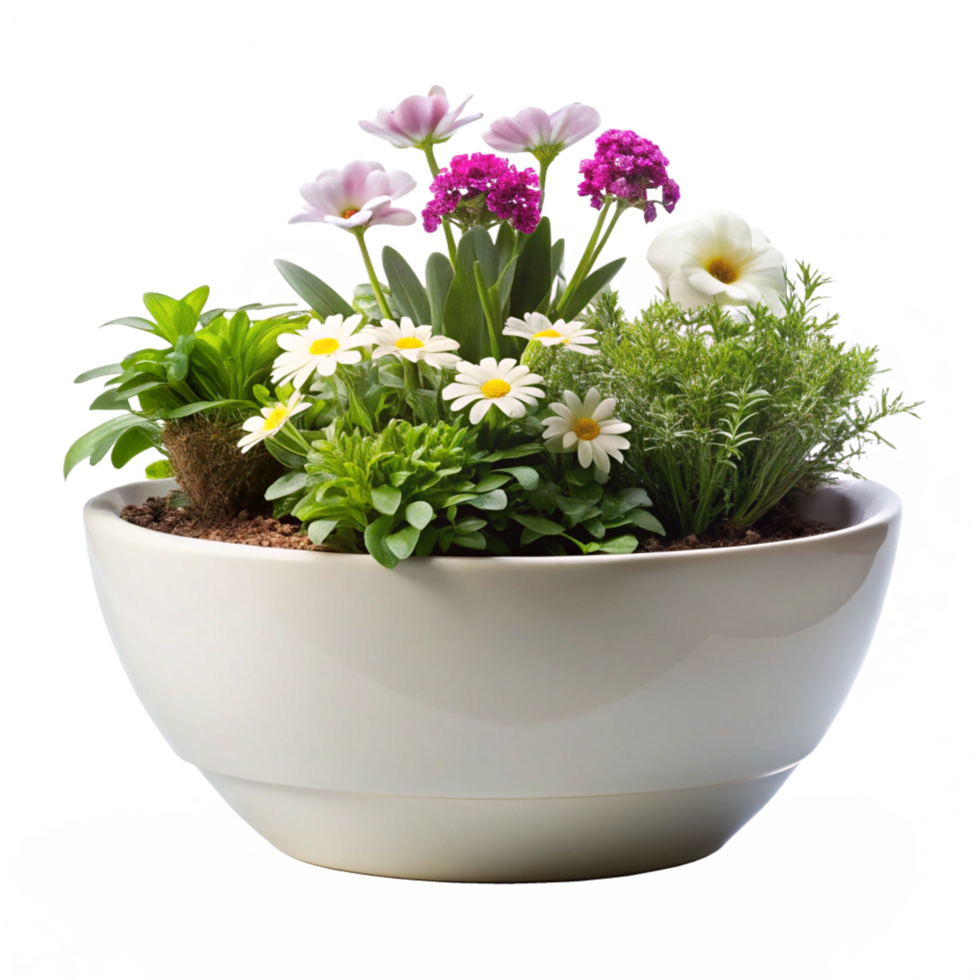 beautiful colourful purple flower plant in the pot is isolated on transparent background png