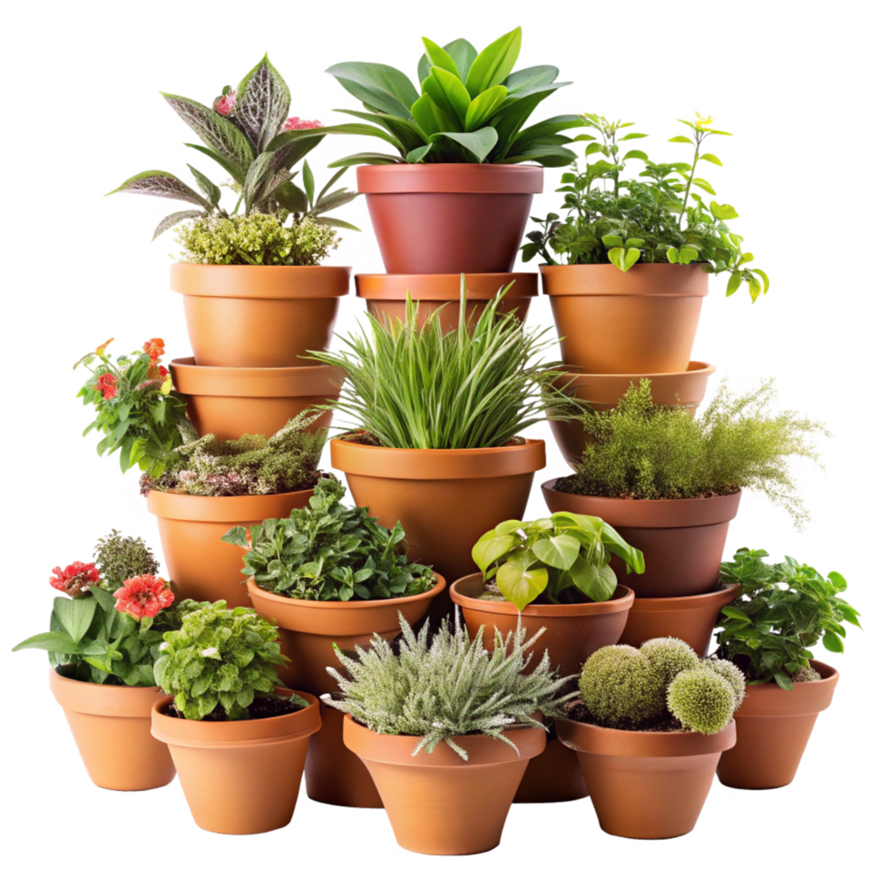 beautiful multi colour flower plant in the pot is isolated on transparent background png